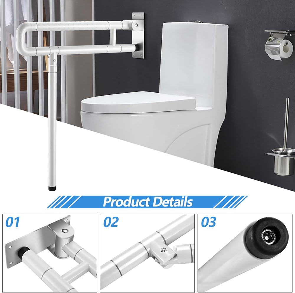 Barra de apoio para banheiro branca de 60 cm, barra de apoio para banheiro de aço inoxidável, alça de suporte - 6