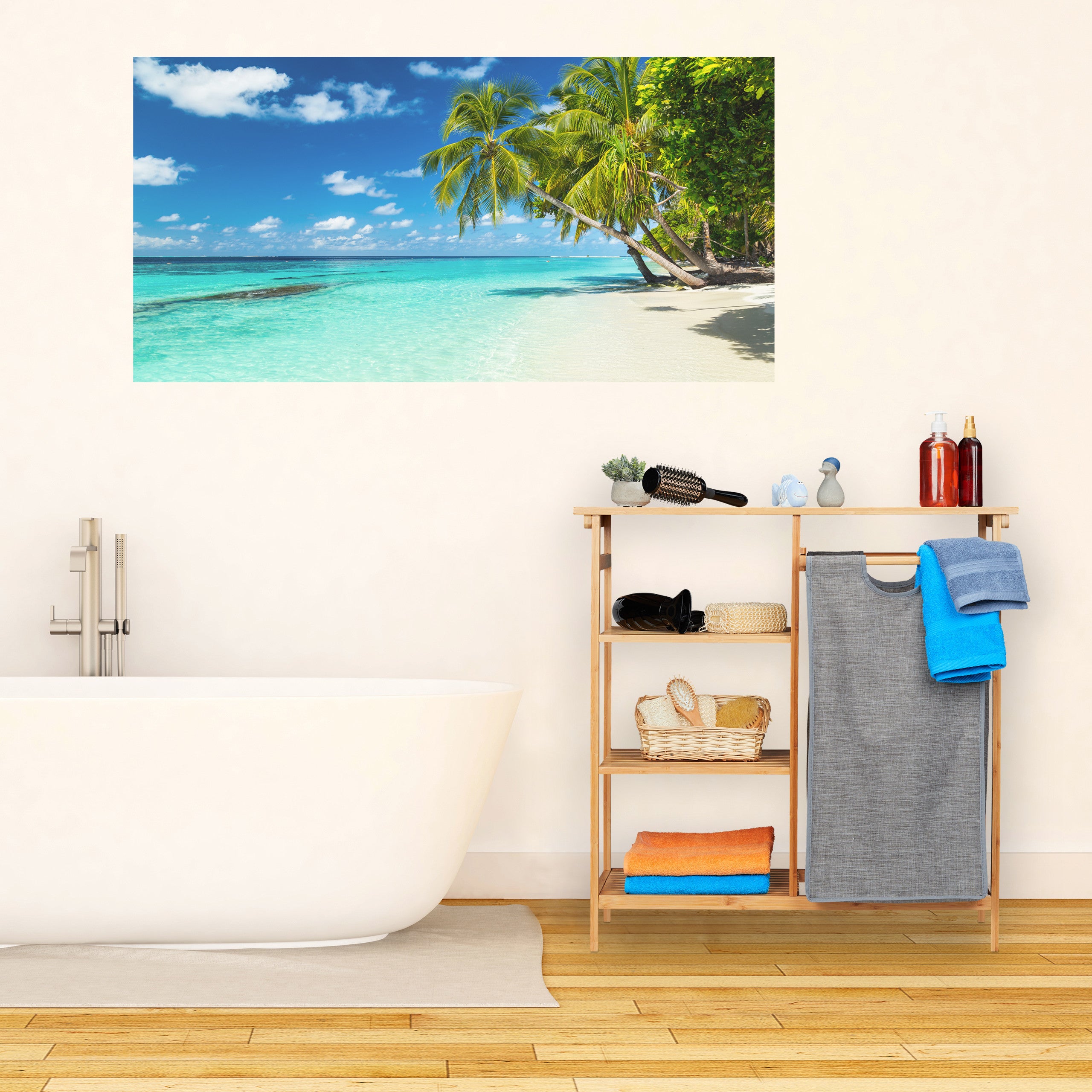 Etagère de salle de bain avec corbeille, bambou, 4 étages, panier amovible, 80,5 x 80 x 33,5 cm, nature/gris, Relaxdays - 2