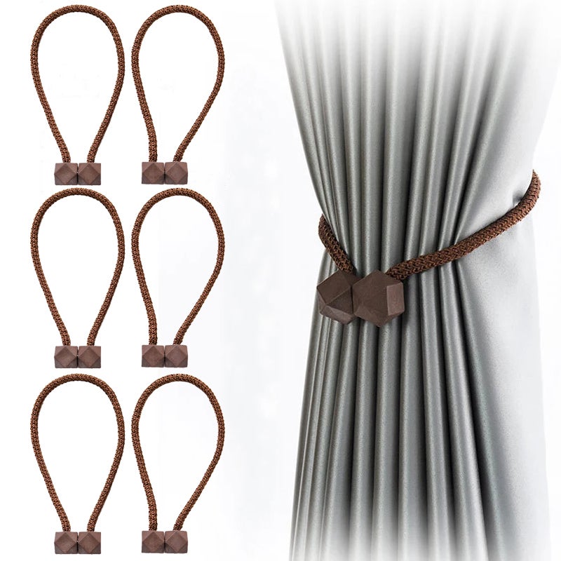 2 FermaTenda A Corda Con Palle In Cotone Intrecciato, Marrone, Regolabili E Senza Fori, Per Decorazione Casa Stile Boho O Country - 2
