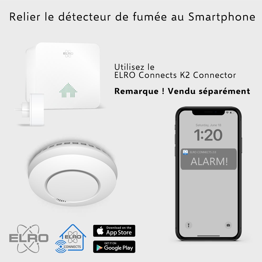 ELRO Connects FZ5002R Détecteur de fumée sans fil - Connecable - testé selon la norme DIN EN14604 - avec capteur de chaleur - en réseau - 6 Pièces - 3