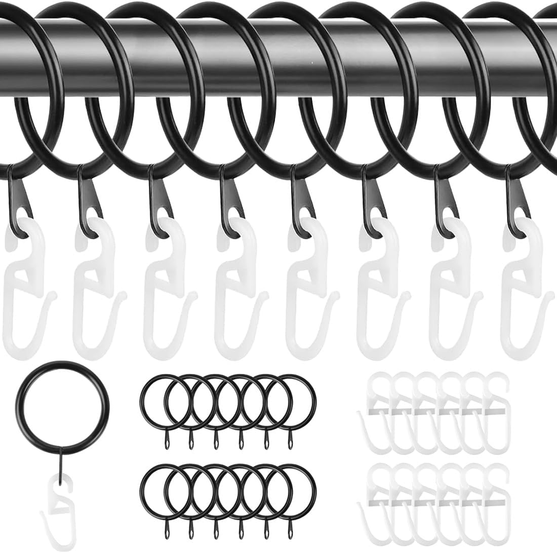 Lot de 50 anneaux de rideaux avec crochets, anneaux de 30 mm, pour tringles à rideaux, disponibles en noir et blanc. - Maison