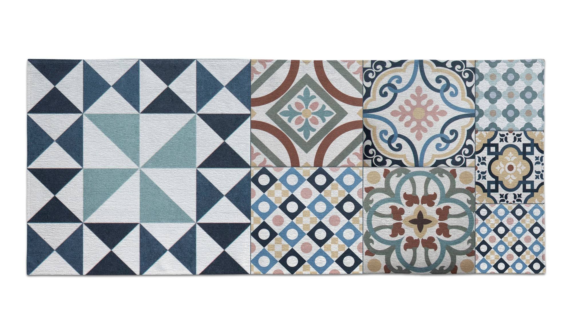 Camino de cocina, 100% made in italy, alfombra antimanchas con impresión digital, camino antideslizante y lavable, modelo elouise, cm 180x75