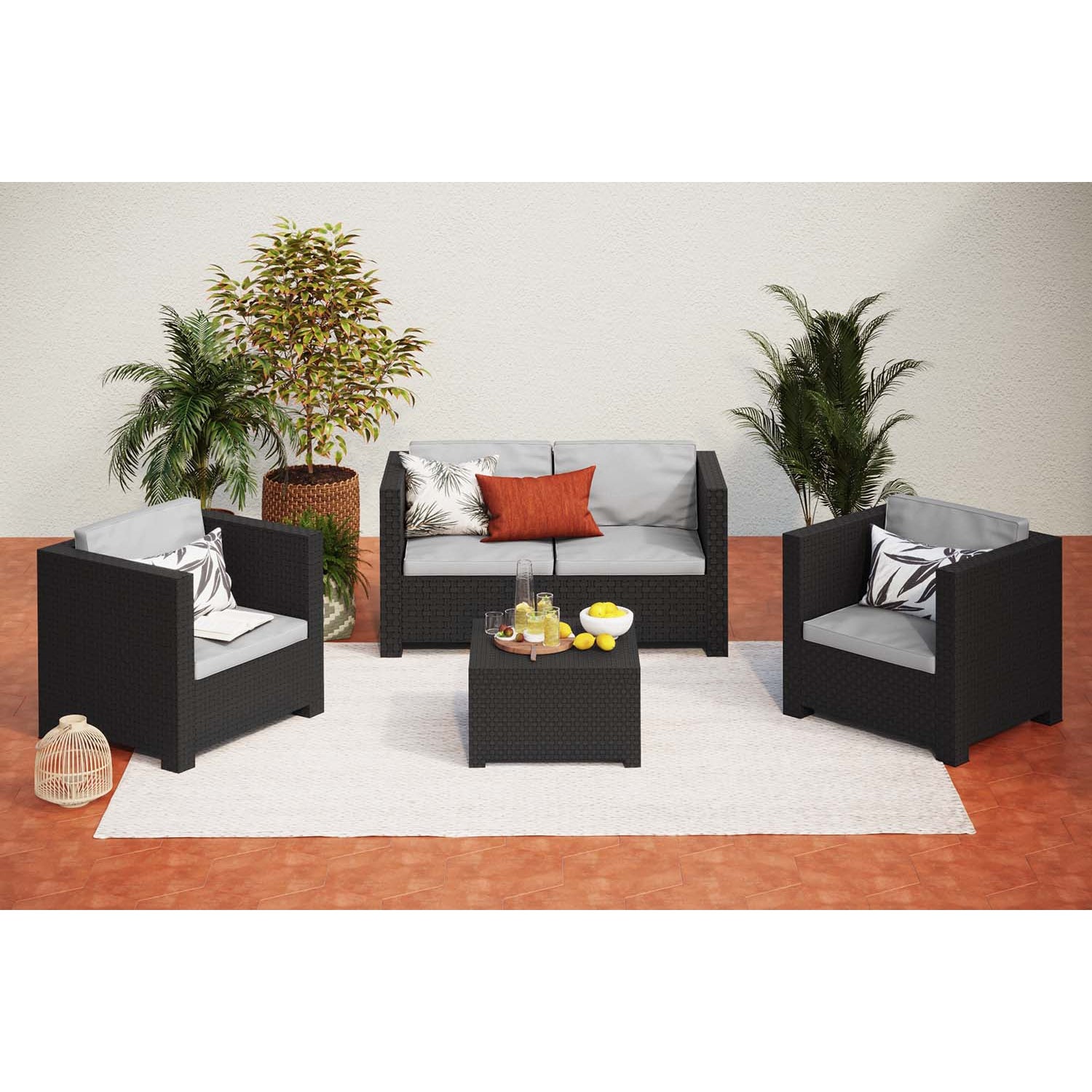 Salon bas de jardin en Résine tressée Gris 4 personnes - 9