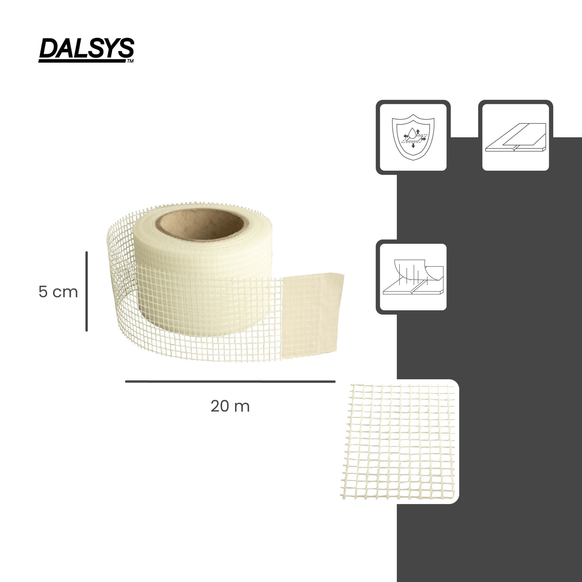 Bande à joint fibre de verre Dalsys 5cmx20m blanc - 2