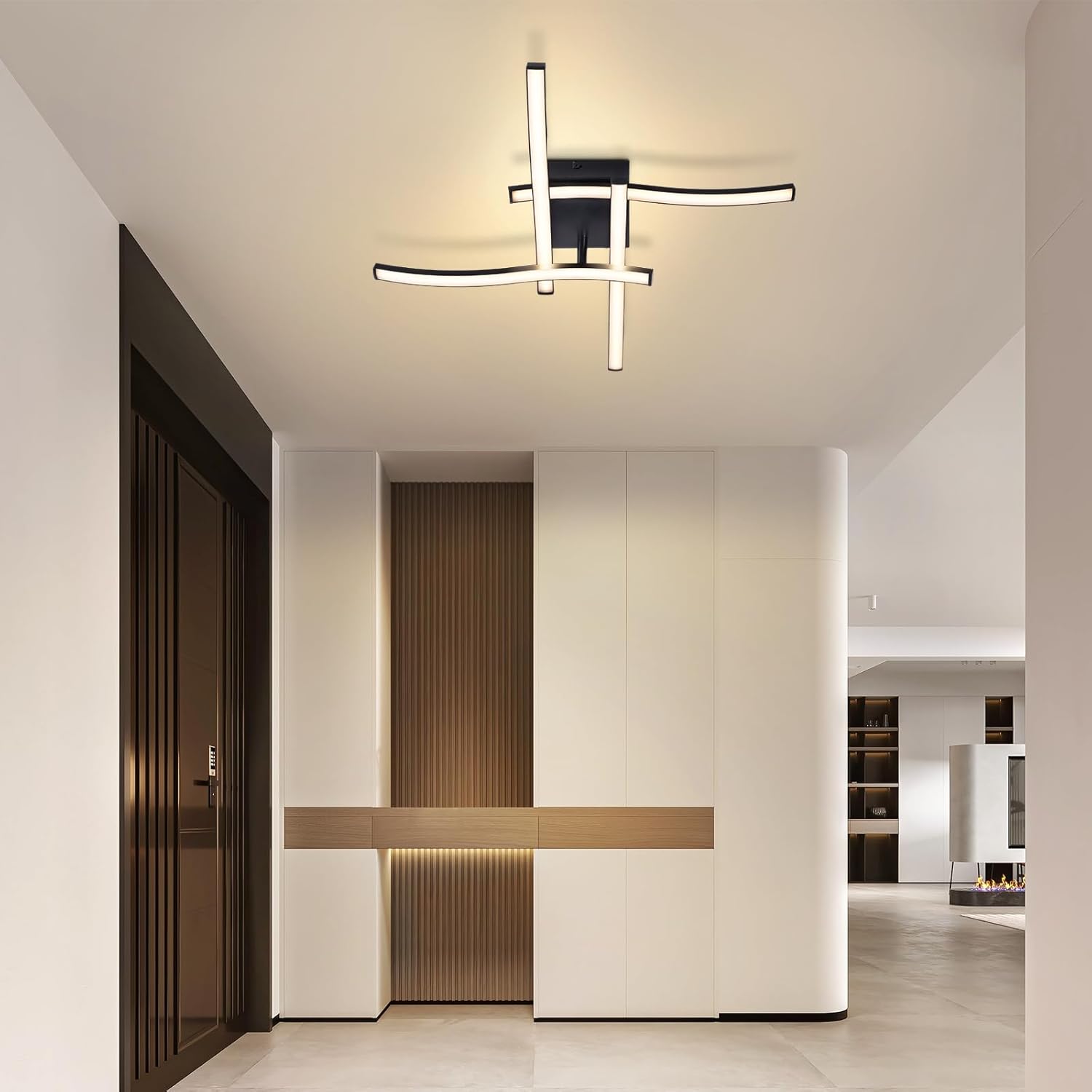ZMH Lampa sufitowa LED 24W nowoczesna czarna o falistym kształcie do kuchni, salonu i przedpokoju - 7
