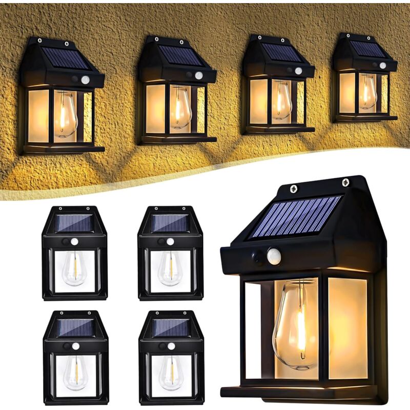 Zestaw 4 lamp solarnych na zewnątrz z czujnikiem ruchu, 3 tryby oświetlenia, wodoodporność IP65, balkon i patio
