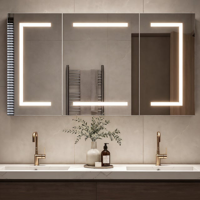 Armoire Toilette Miroir avec LED et Prise 100 x 60x 13.5 cm, Armoire Miroir Salle de Bain avec étagère Réglable, Fonction Anti-buée, 3 Couleur Lumiere