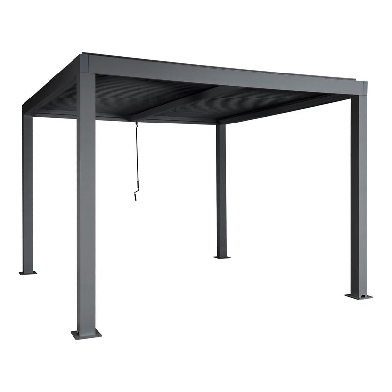 Pergola HWC-L46, altana ogrodowa Altana z lameli, rama aluminiowa 11 cm, rynna przeciwdeszczowa odporna na burzę, 3 x 3 m ~ antracyt