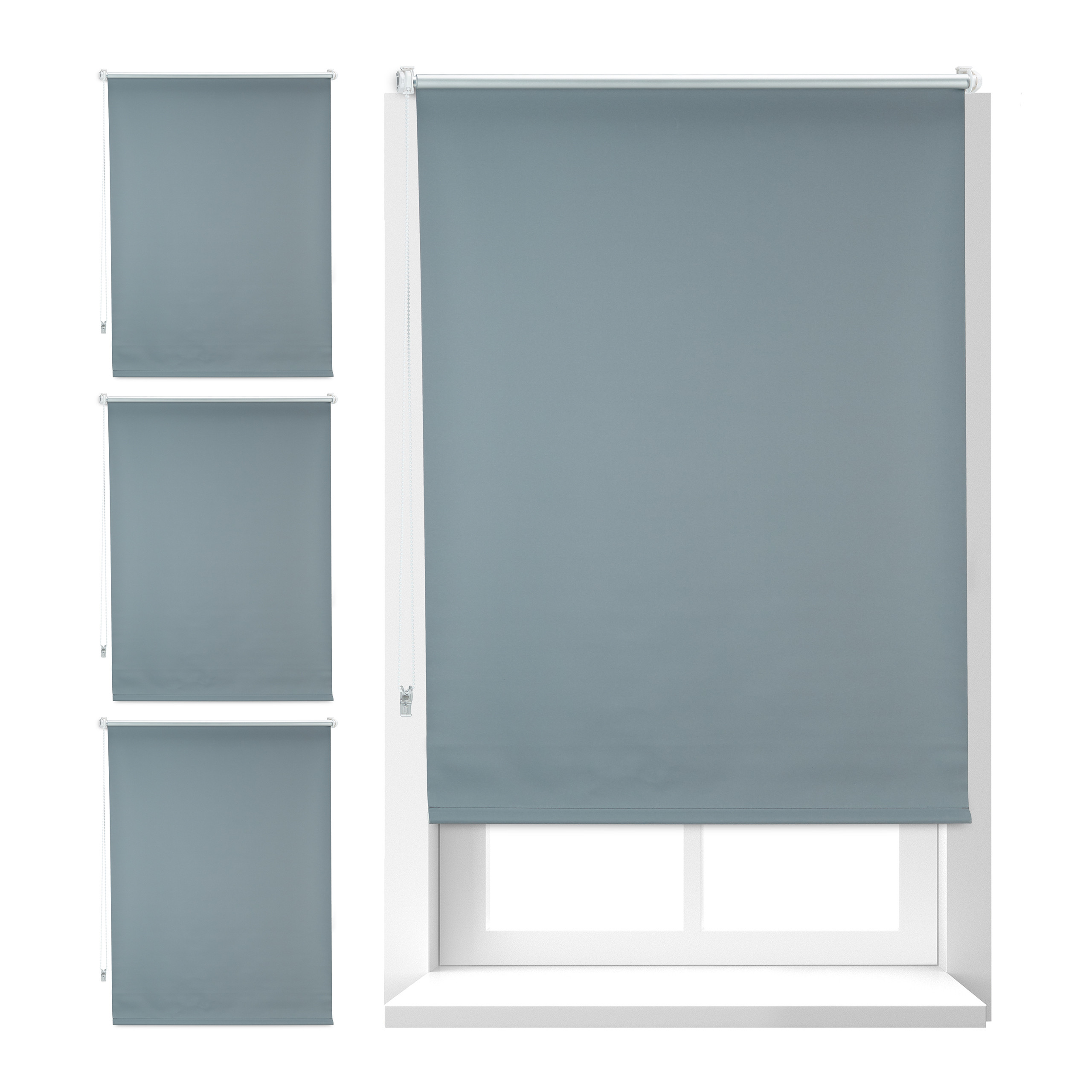 Set 4 estores opacos térmicos sin taladrar 80 x 165 cm, cortinas enrollables, aluminio-plástico, tela 76 cm ancho, gris