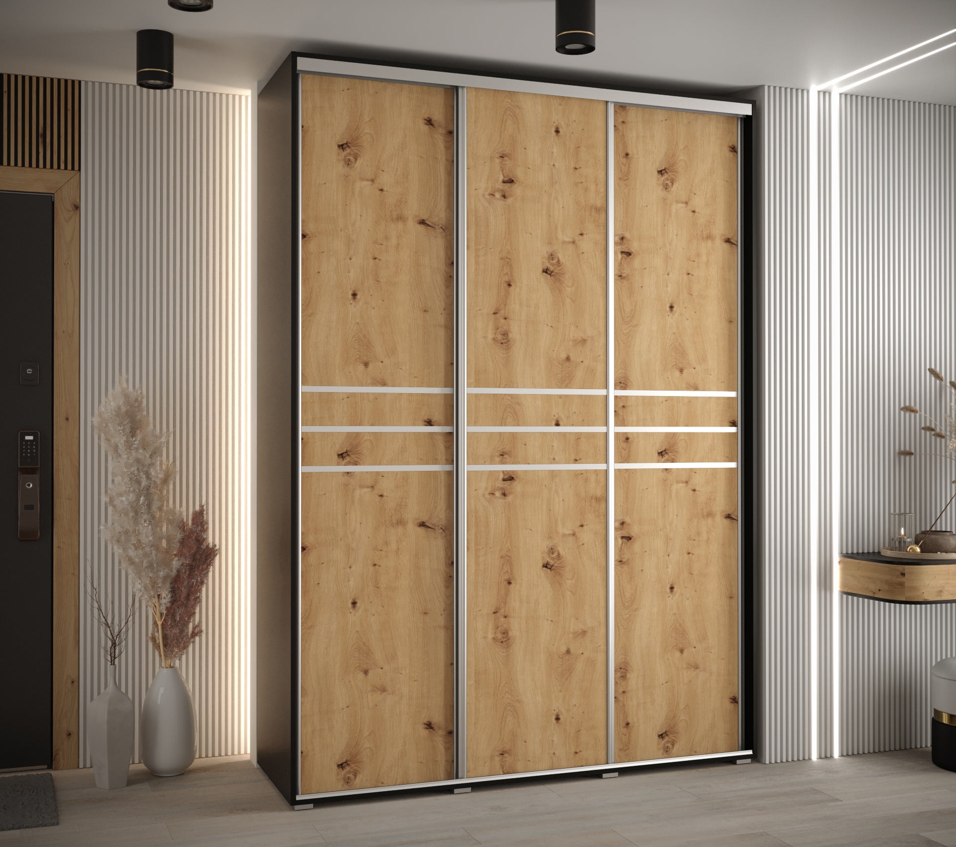 Szafa przesuwna wysoka Davos 10 170 x 45 x 235,2 cm czarny + artisan + u. srebrny - Abiks Meble - 2