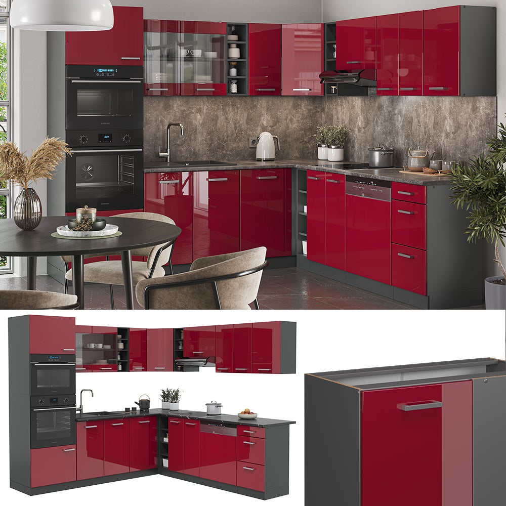 Vicco Cuisine en angle R-Line, Rouge brillant/Anthracite, 247 x 237 cm, PT Chêne - 5