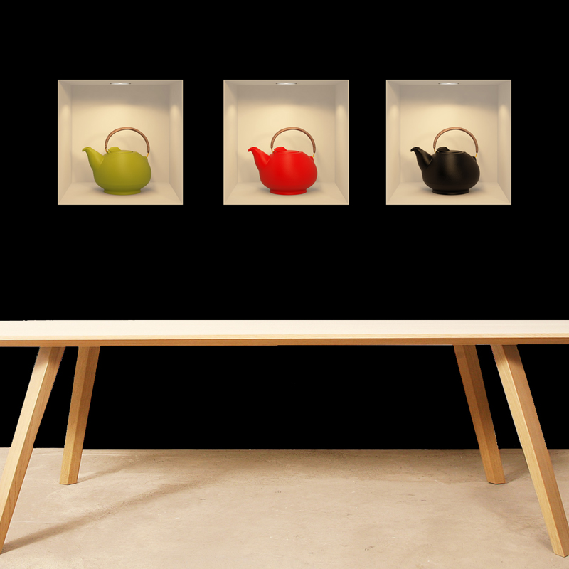 Pegatina de 3d tea-pot - adhesivo de pared - revestimiento sticker mural decorativo - 30x90cm