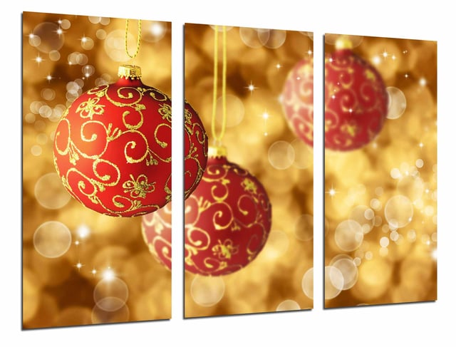 Décoration de Noël couleur or et rouge, boules de sapin, tirage photographique sur bois, peinture moderne décorative