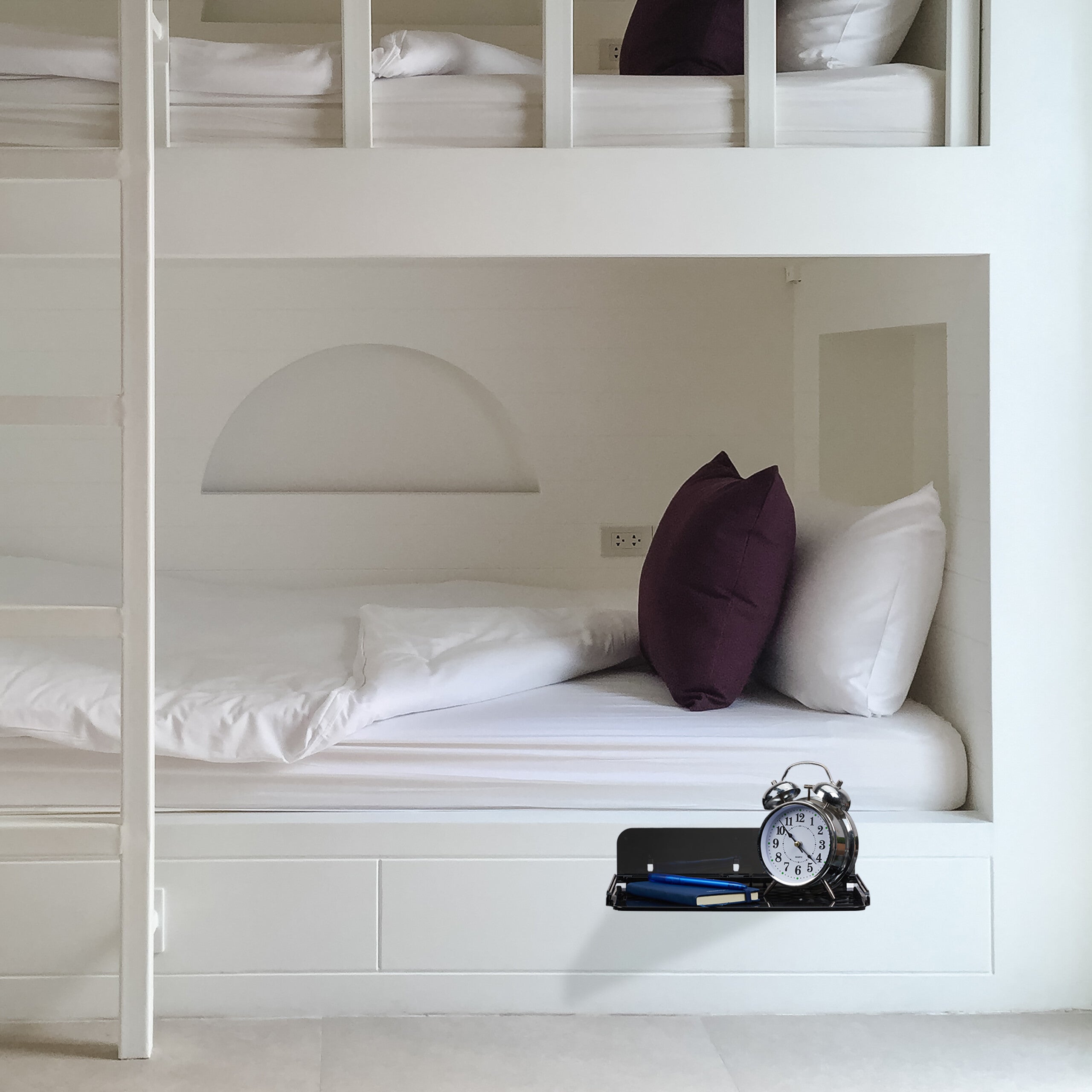 Tablette de lit, mini table de chevet à coller, couchage mezzanine, HxLxP: 8,5x30x15,5 cm, plastique, noir, Relaxdays - 5