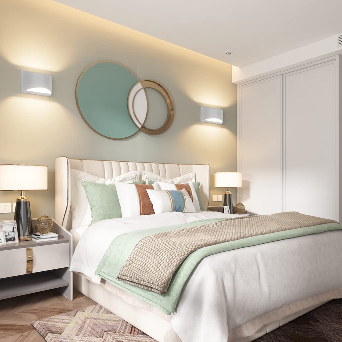 Apliques de pared LED de 2 uds, luces de pared blancas cálidas de 3000K, luz de montaje en pared arriba y abajo de 7W, lámpara de pared interior - 6