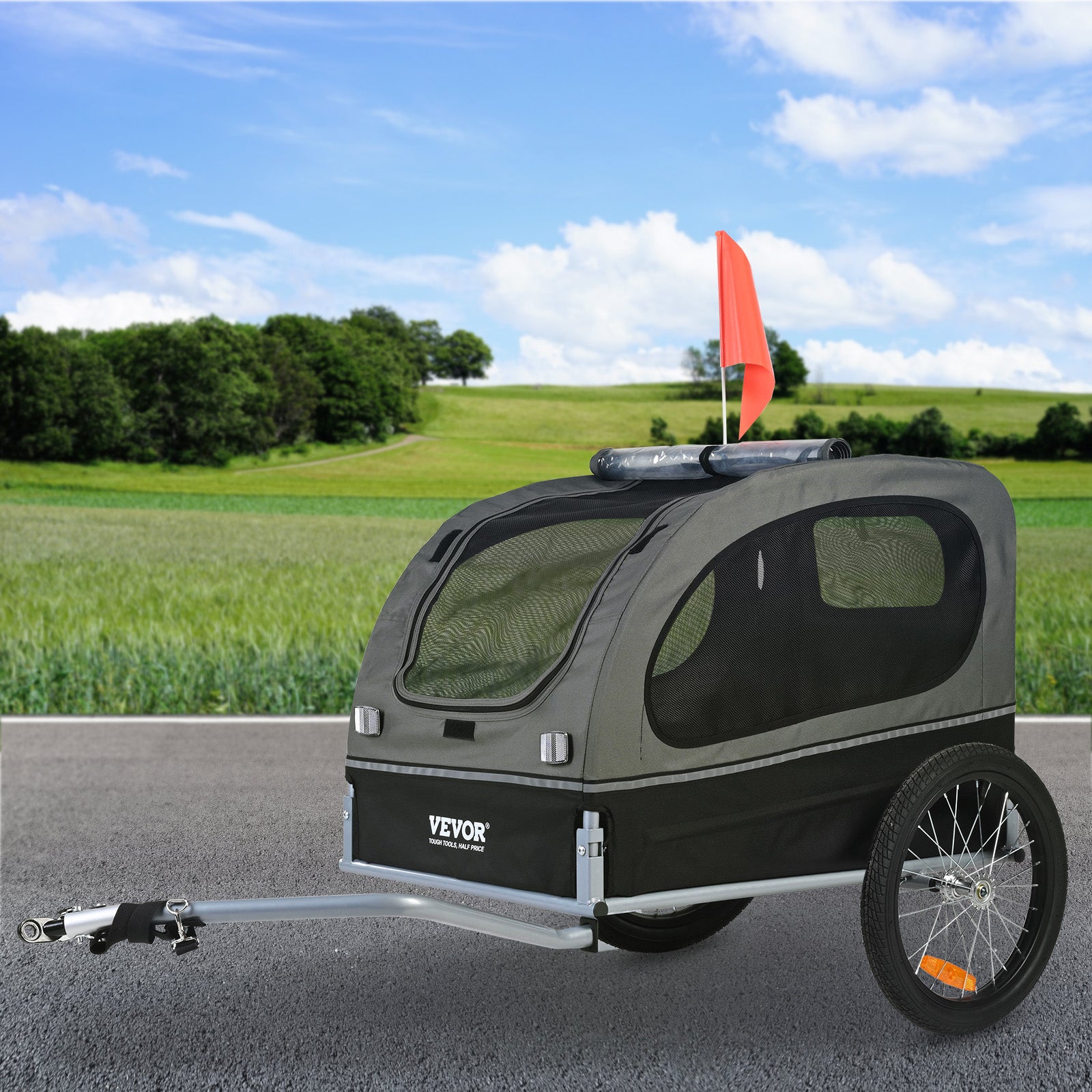 Remorque de Vélo Chien Pliable VEVOR Charge 40 kg Porte Animaux de Compagnie de Vélo Cadre Facile à Plier avec Roues à Dégagement Rapide, Universel - 8