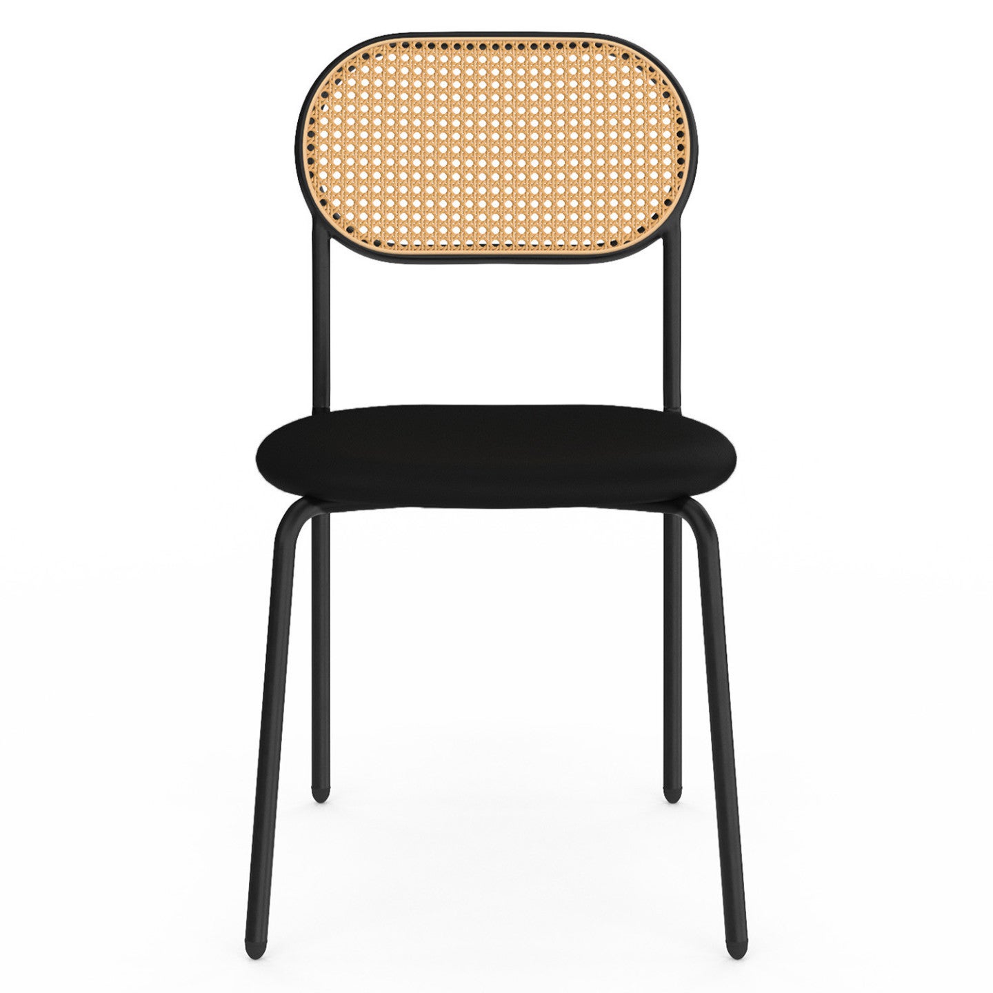 Lot de 4 chaises vintage CLOTILDE en métal noir et dossier cannage pour salle à manger - 4