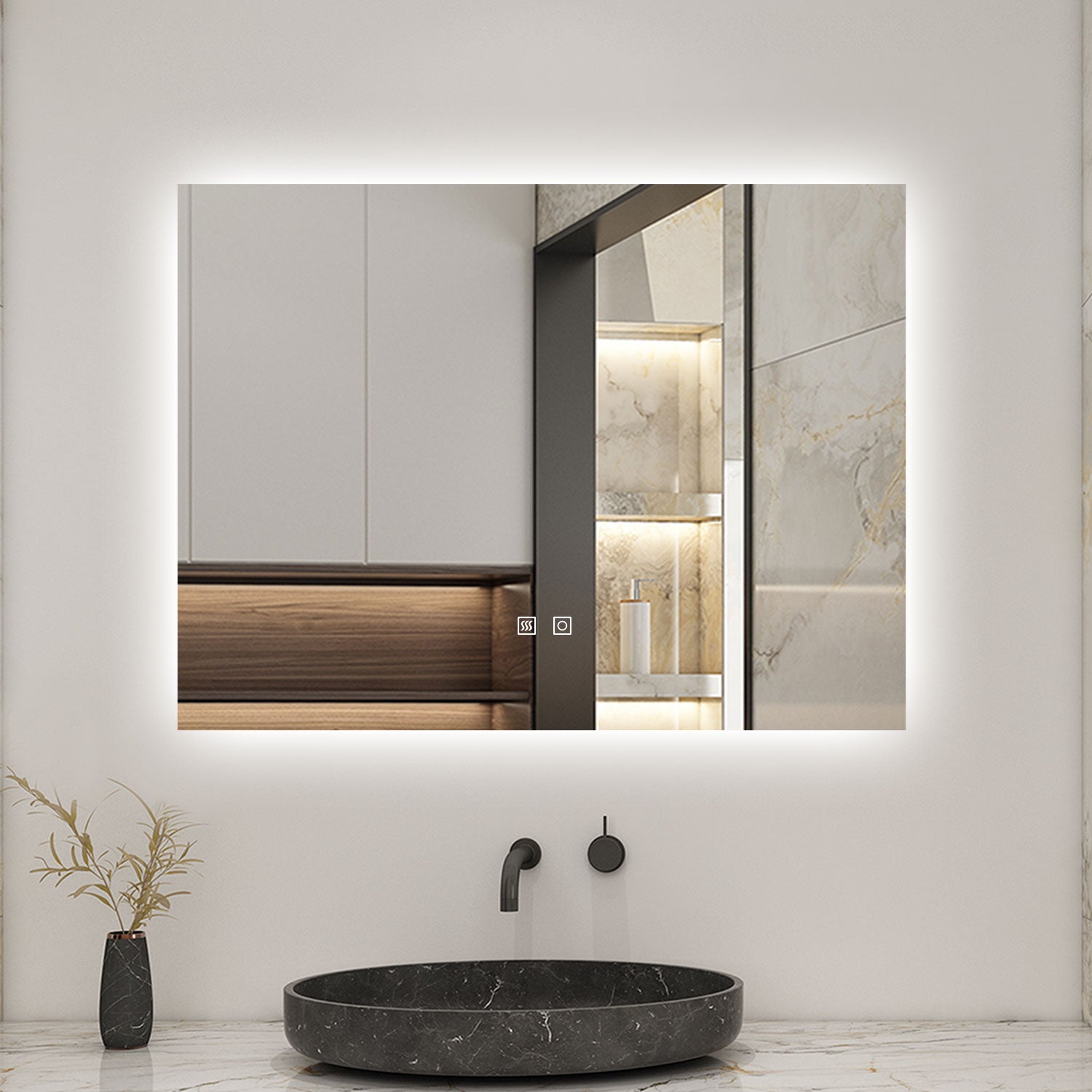 Specchio Da Bagno A LED 81x61 Cm Con Retroilluminazione, Antiappannamento, Dimmerabile, IP54