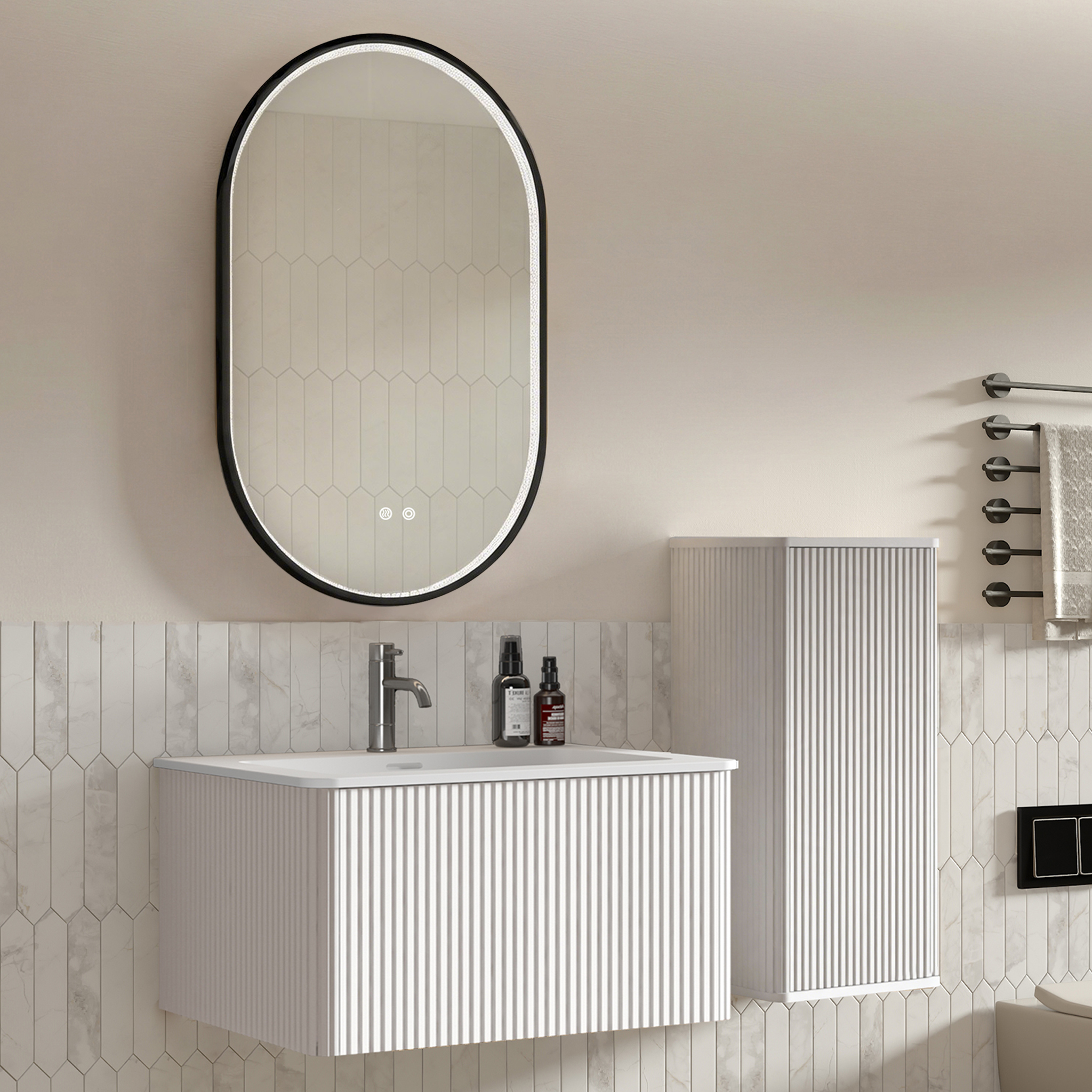 Ensemble meuble salle de bain 80 cm blanc, meuble sous vasque suspendu ...
