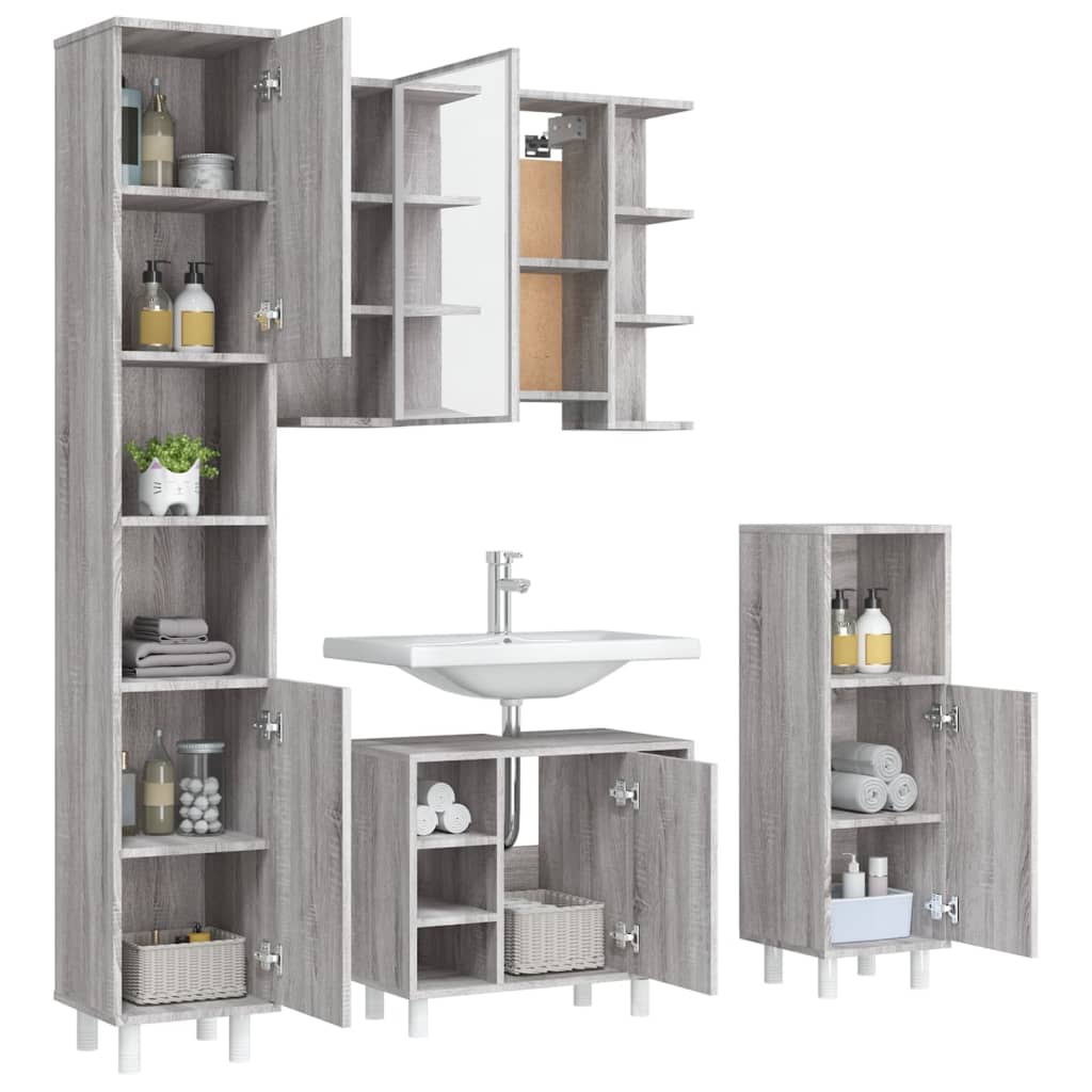 Maison Exclusive - Set Mobili da Bagno 4 pz Grigio Sonoma in Legno Multistrato - 4