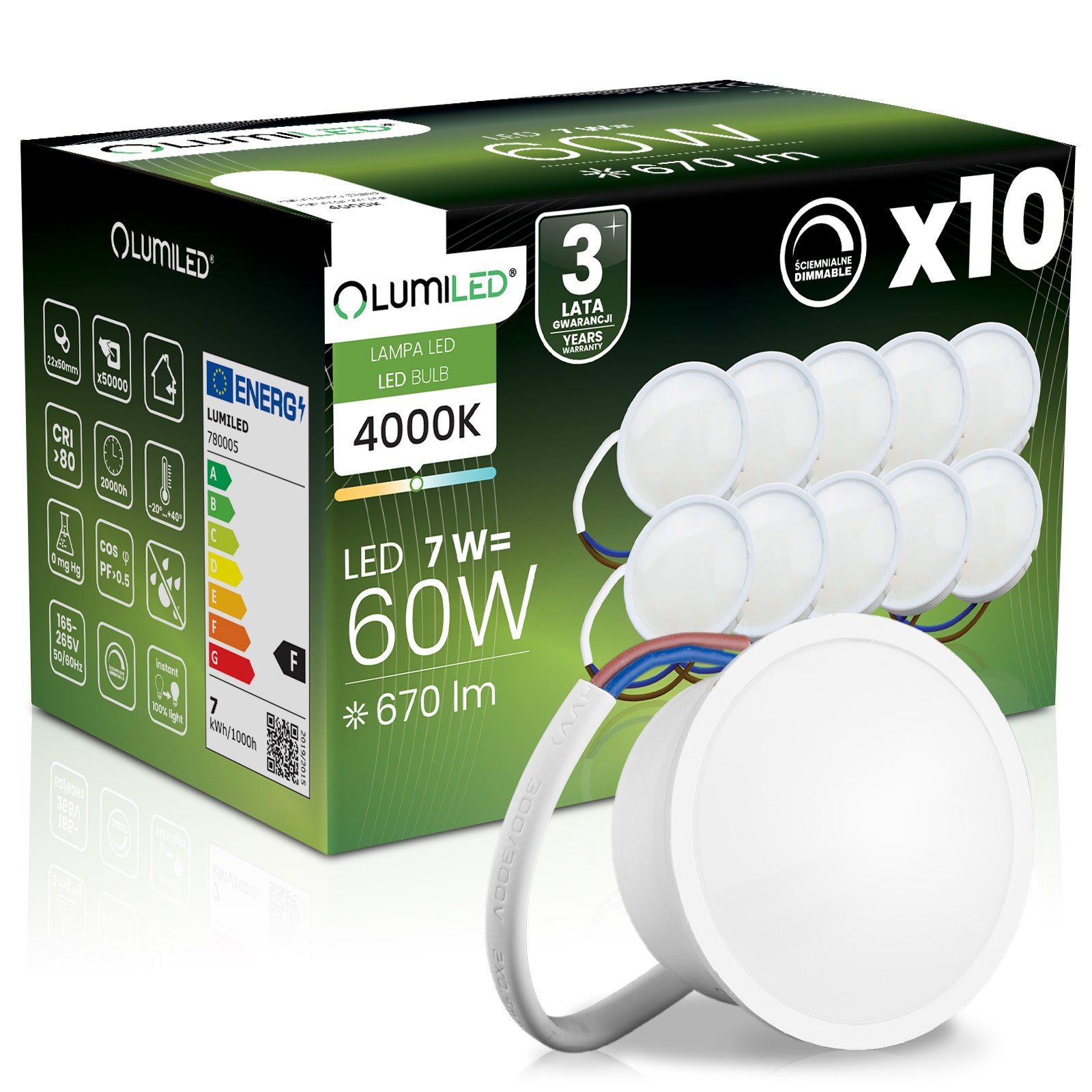 Wkład do Opraw Lumiled LED Moduł INSERT 7W 670lm 4000K Neutralna biel 120st Ściemnialna 10 szt.