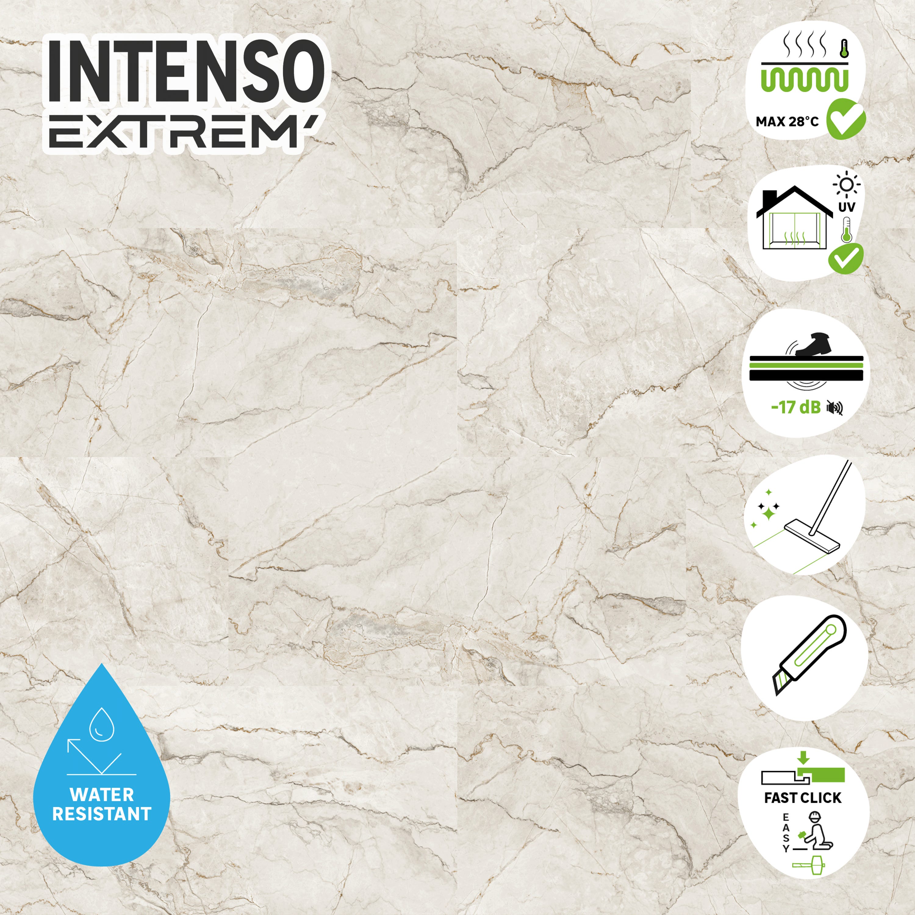 Dalle PVC clipsable avec sous-couche intégrée intenso extreme ARTENS - BLUSH Effet marbre blanc - 1,67 m²/ 4 Dalles - 2