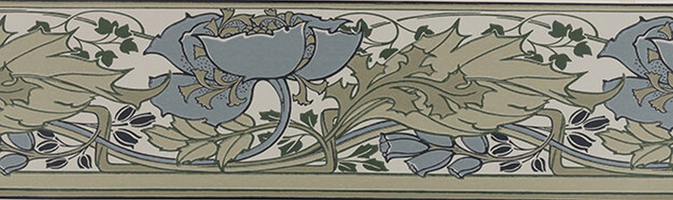 Cenefa De Papel Pintado Flores Vintage En Estilo Art Nouveau Verde 17 cenefa-de-papel-pintado-flores-vintage-en-estilo-art-nouveau-verde-17