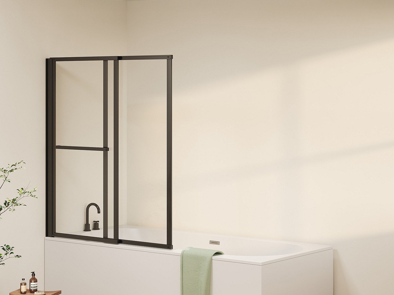 Przesuwno-podnoszona ścianka prysznicowa do wanny z uchwytem na ręcznik – czarny mat – 120 x 140 cm – VESLIRA