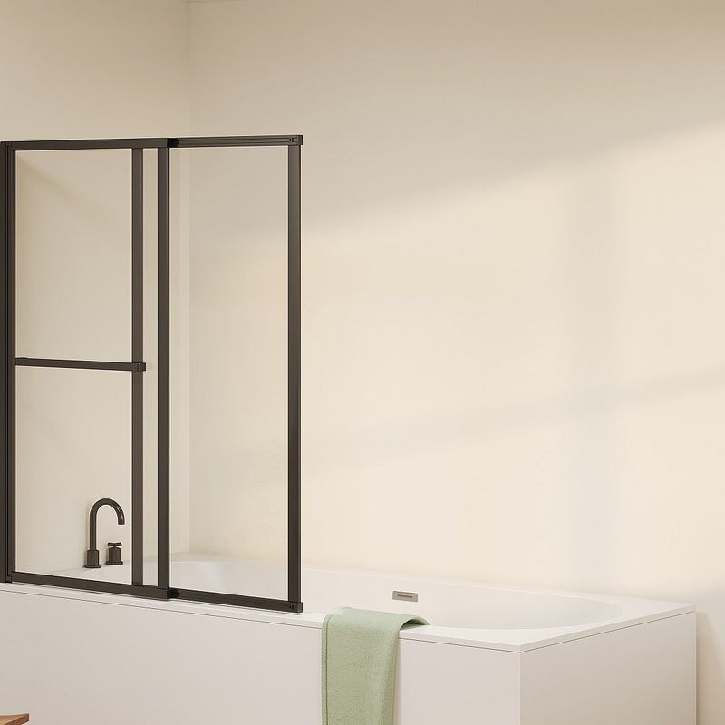 Przesuwno-podnoszona ścianka prysznicowa do wanny z uchwytem na ręcznik – czarny mat – 120 x 140 cm – VESLIRA
