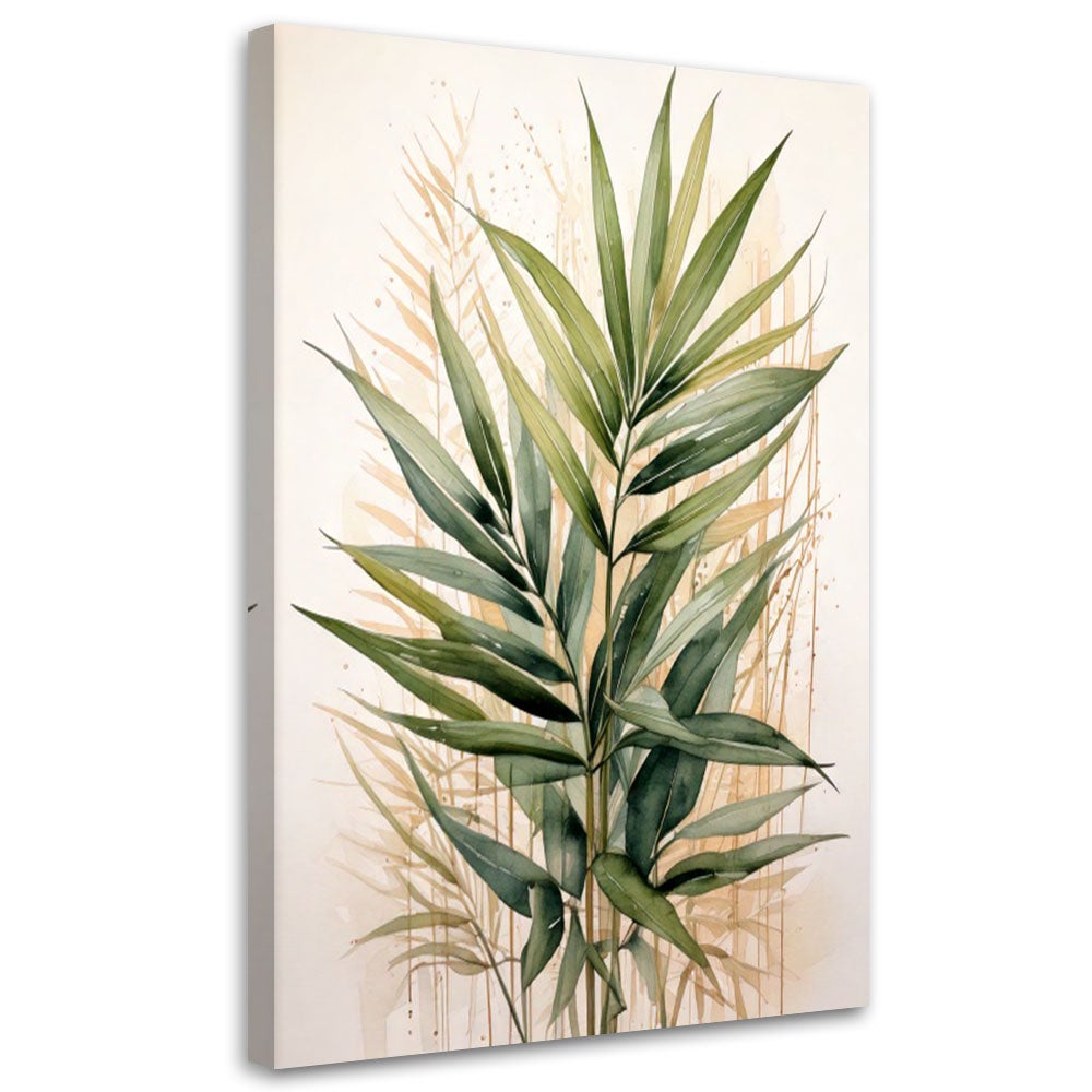 Obraz na płótnie, Zielone Liście Akwarela Beżowa Natura 40x60