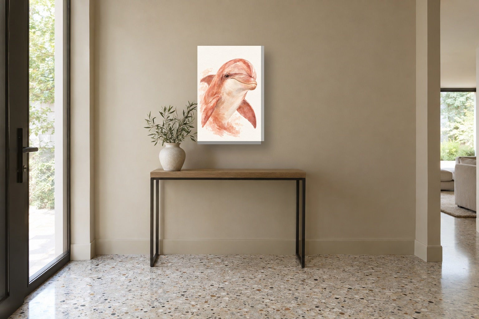 Tableau animaux «Dauphin, aquarelle» sur toile, châssis en bois de 2 cm ...