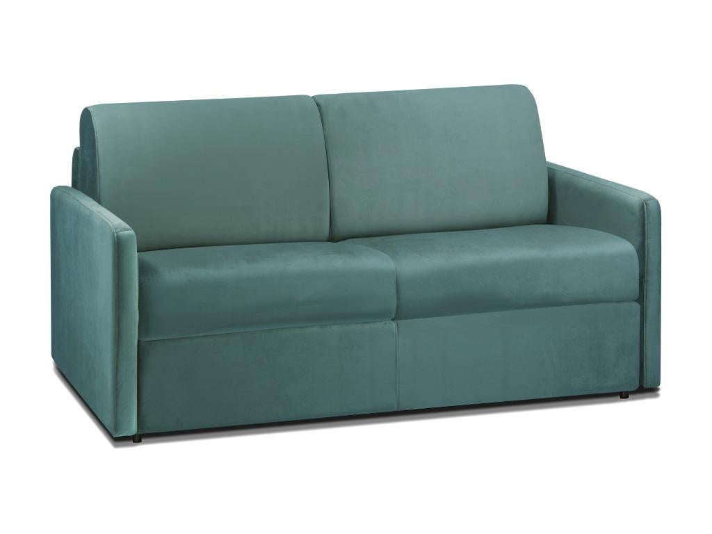 Kanapa 2-osobowa rozkładana z weluru CALIFE - Kolor miętowy - Łóżko 120 cm - Materac 18 cm