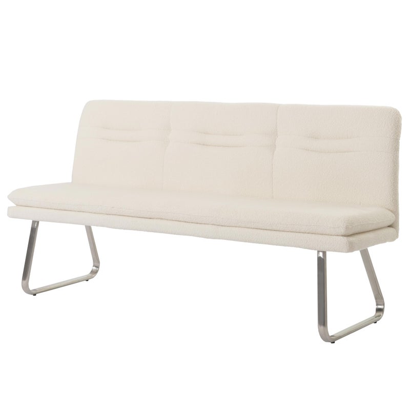 Ławka HWC-H70, ławka do jadalni ławka tapicerowana, oparcie tkanina/tkanina bouclé stal nierdzewna szczotkowana 180cm ~ kremowy