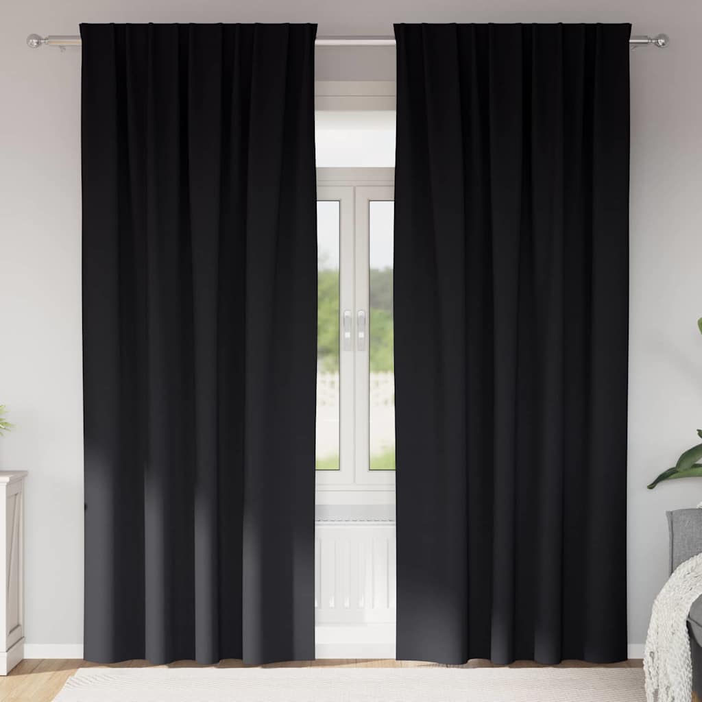Firany blackout z kółkami 2 pcs Czarny 260 x 140 cm Poliester vidaXL