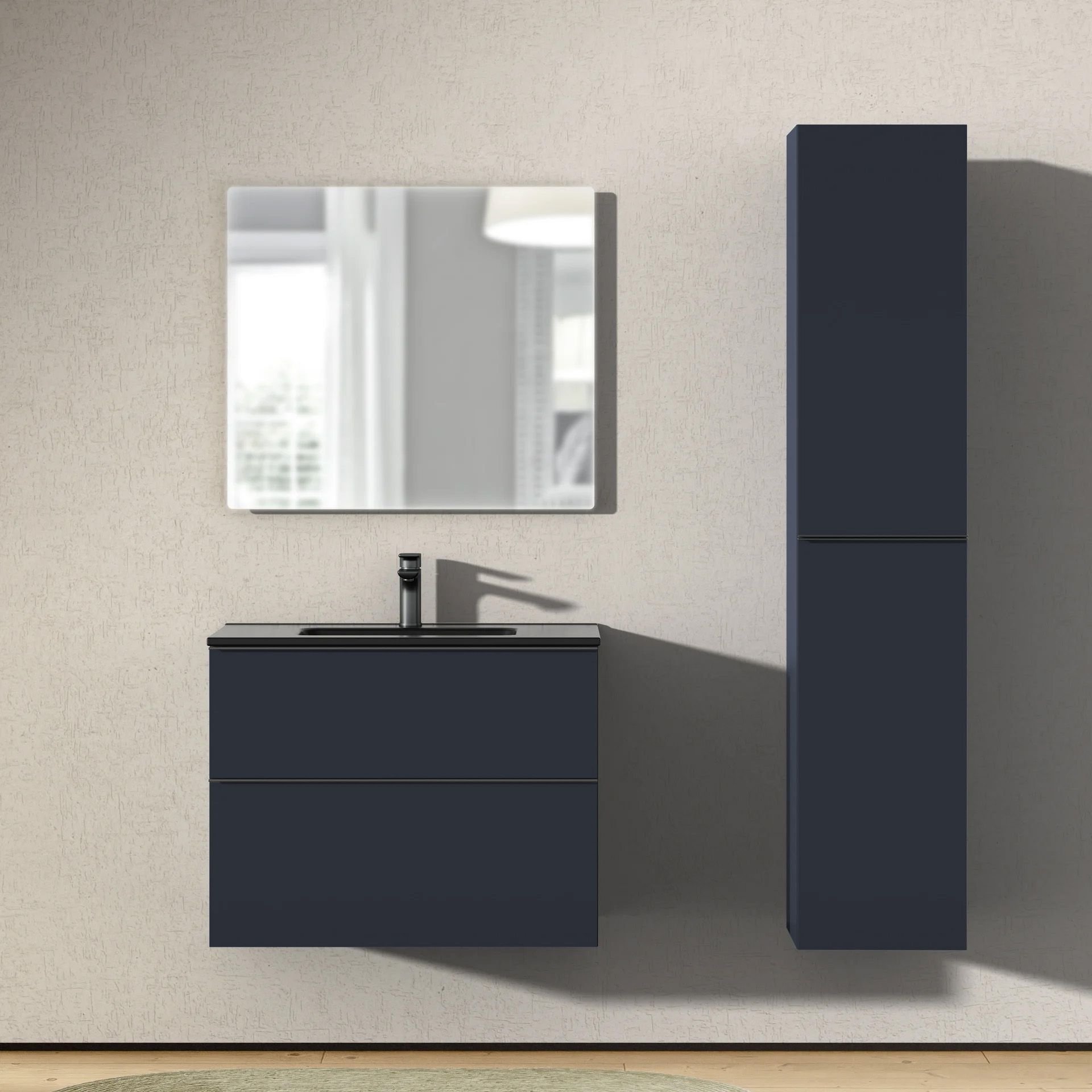 BERNSTEIN - Mobiletto pensile Colonna portaoggetti 35x170x35cm (LxAxP) Blu notte opaco Maniglia in metallo antracite, garanzia 5 anni - LAVOA - 4