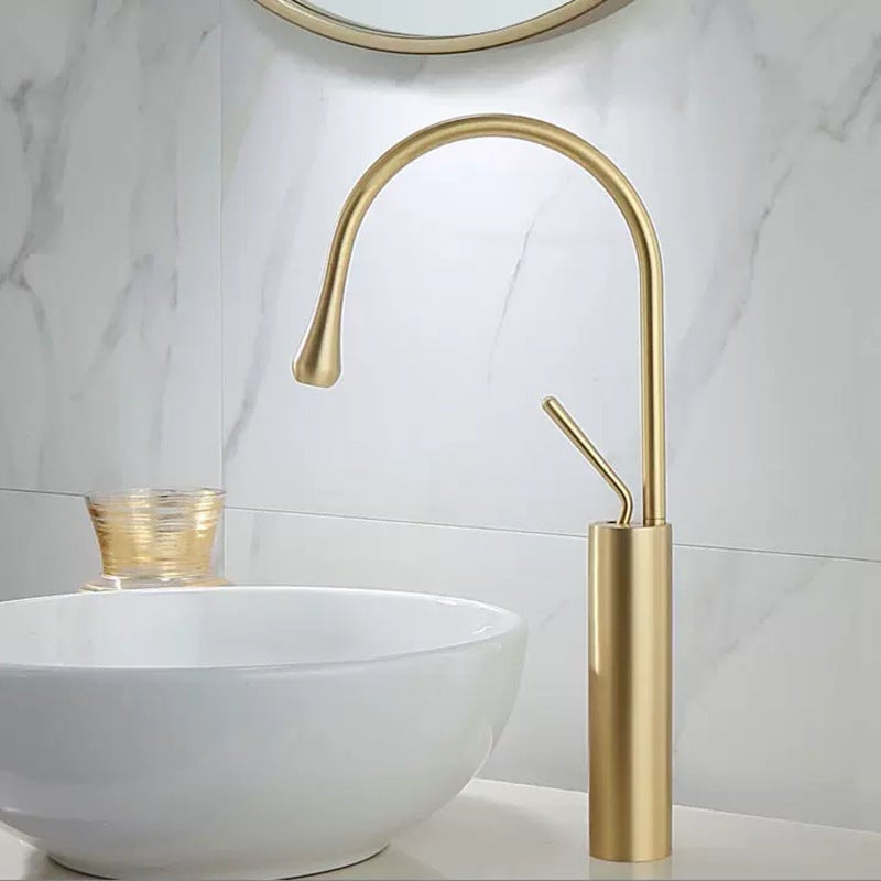 Robinet Mitigeur Lavabo Haut HUDOR Collection Pénée - Rosé Doré Et Noir - Laiton