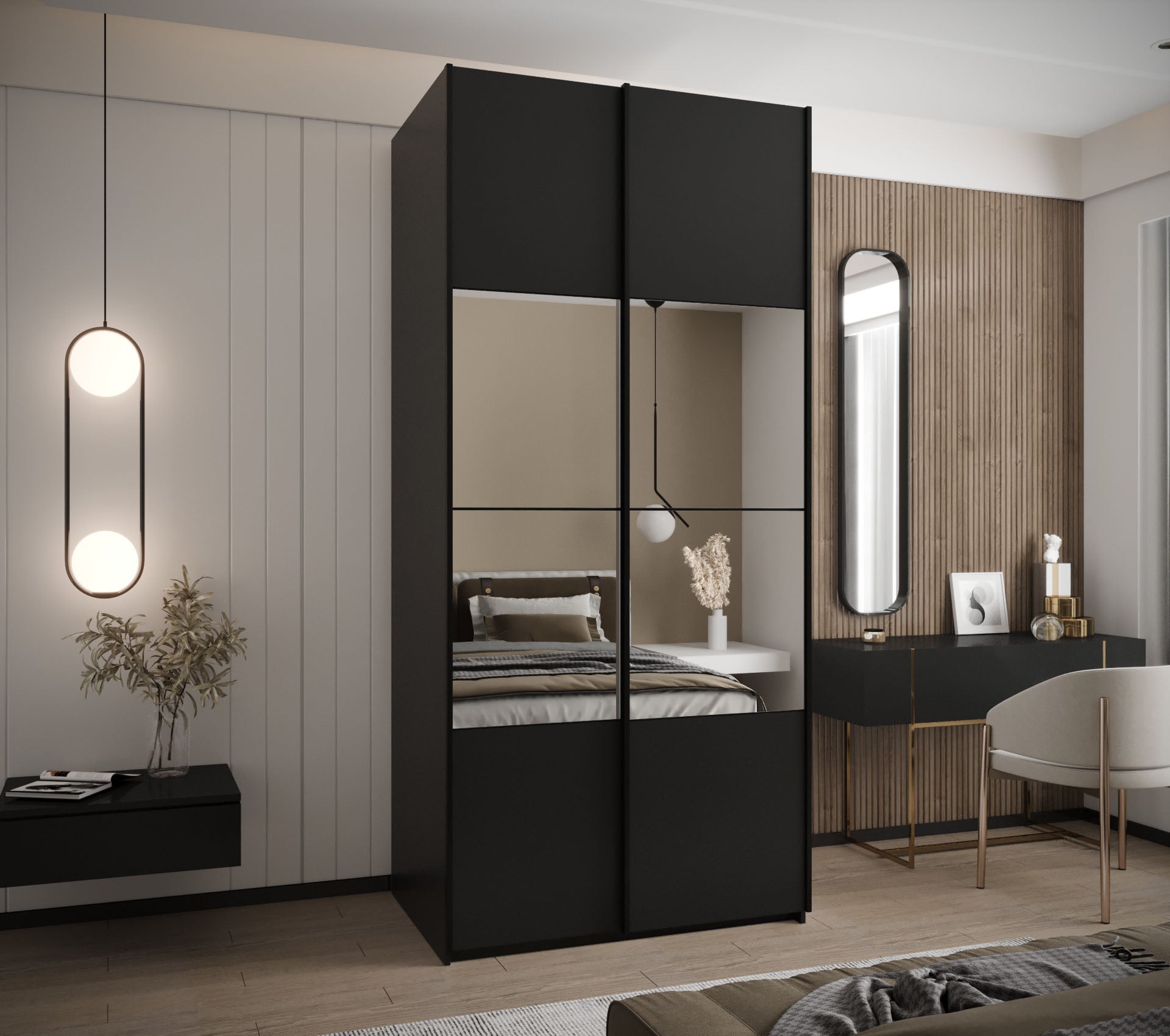 Szafa przesuwna wysoka Lux 4 110 x 64 x 245,5 cm czarny + czarny + u. czarny - Abiks Meble - 2