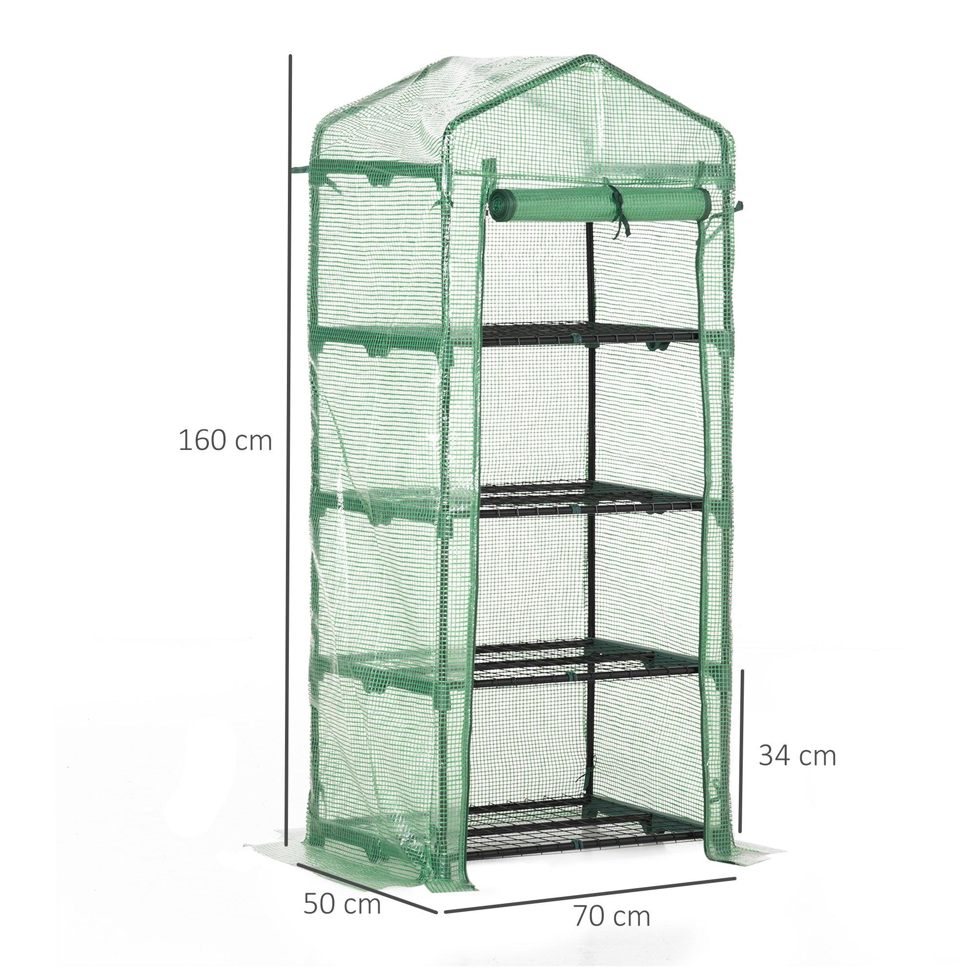 Serre de jardin PE avec étagères 4 niveaux, serre de balcon, bâche renforcée 140 /m², châssis en acier,pour légumes plantes,70x50x160cm, vert - 5