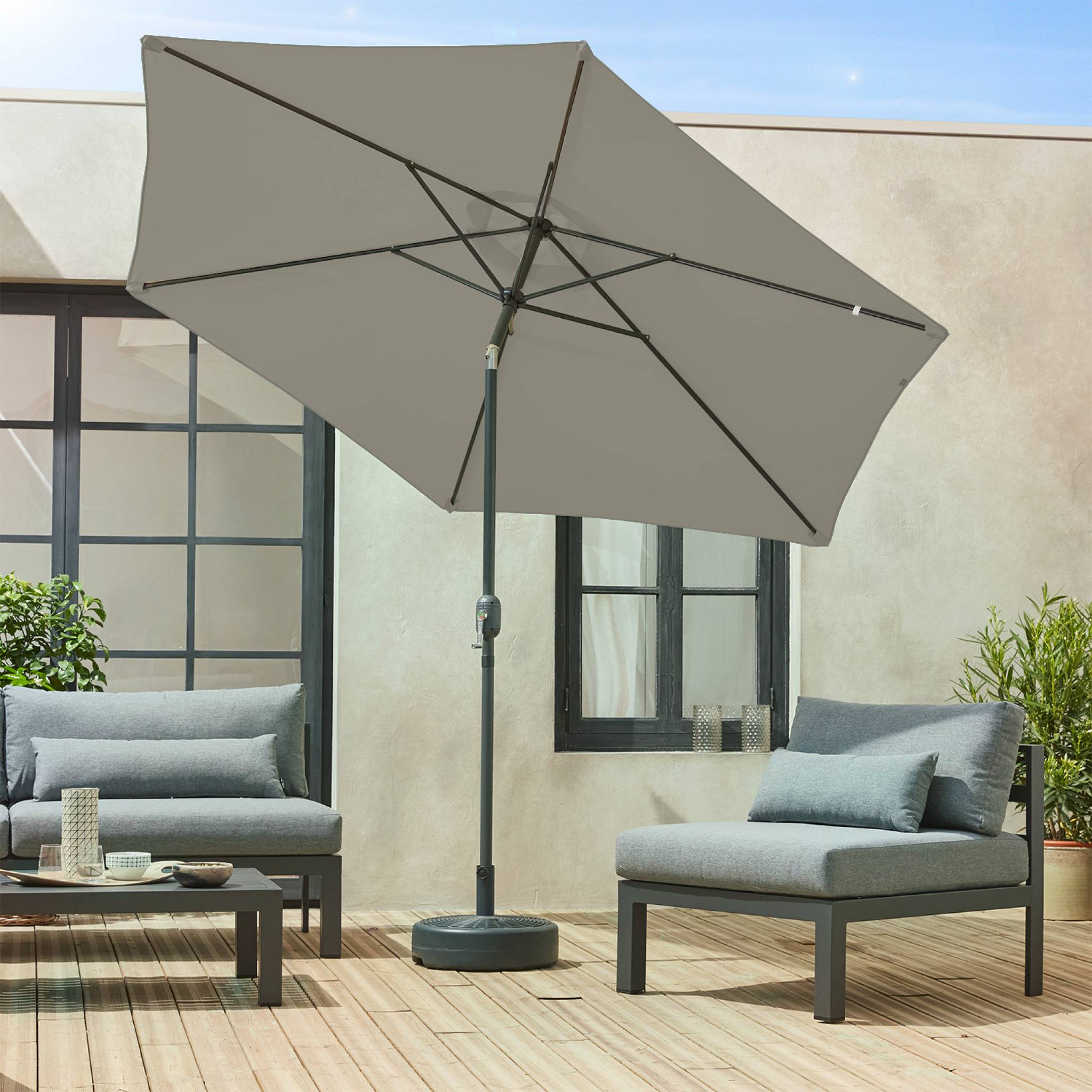 Parasol droit rond Ø300cm - Touquet Kaki - mât central en aluminium orientable et manivelle d'ouverture TOUQUET - 3