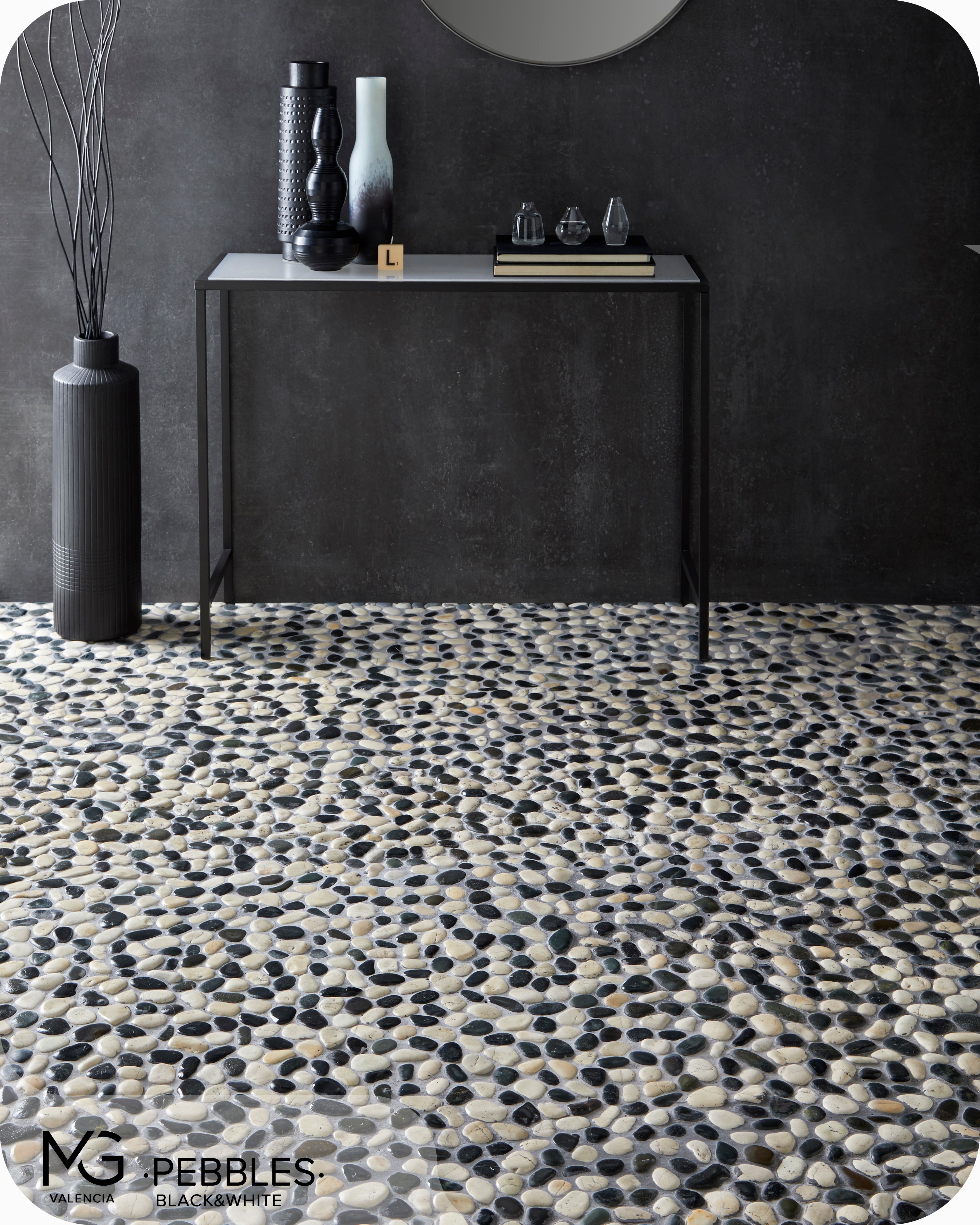 Mosaïque de galets de mer naturels 30x30cm | PEBBLES BLACK&WHITE | (Boîte de 11 mailles = 1m2) - 5