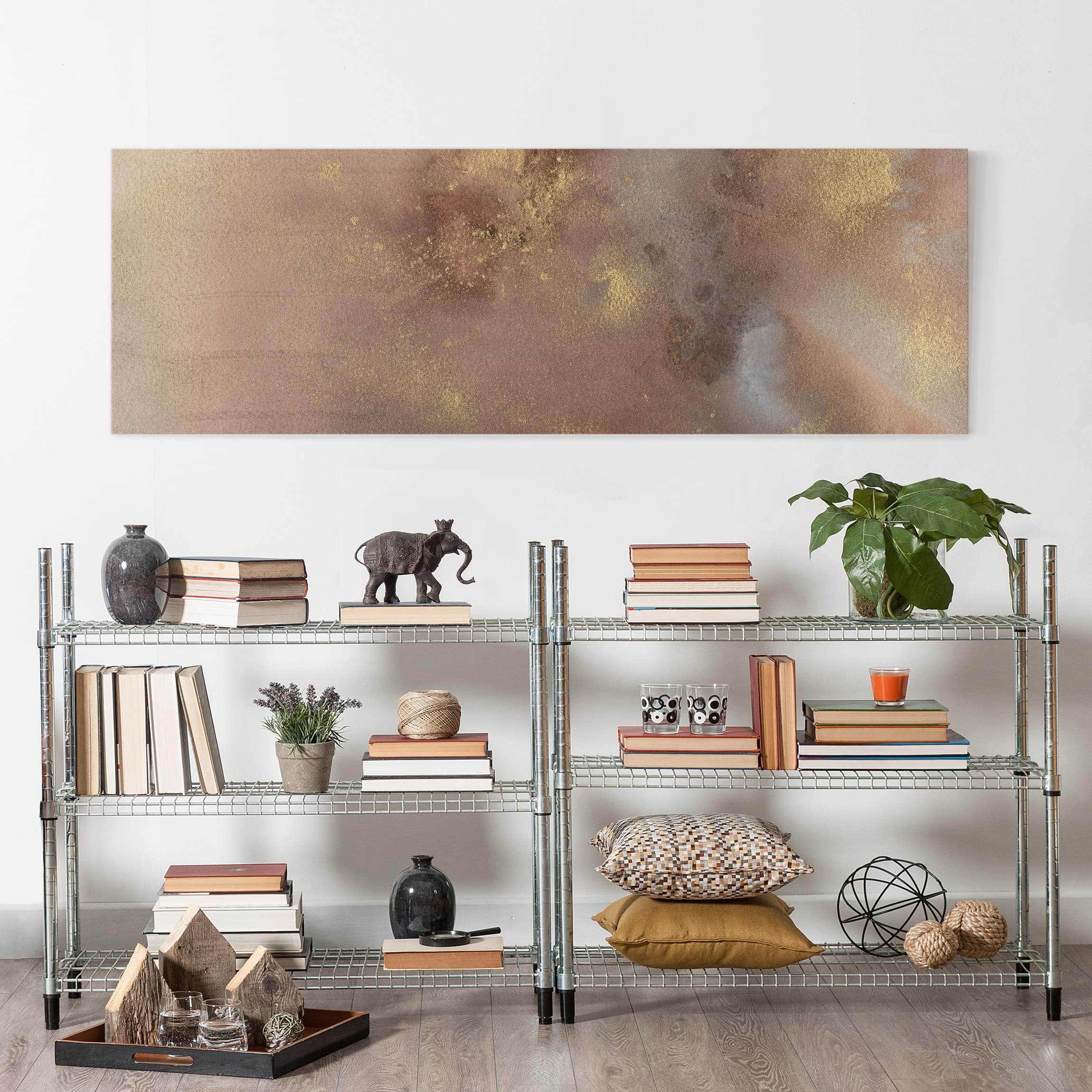 Impression sur toile tableau sur toile châssis beige aquarelle peinture artiste 301 cuisine chambre à coucher salon couloir 150 x 50 cm - 3