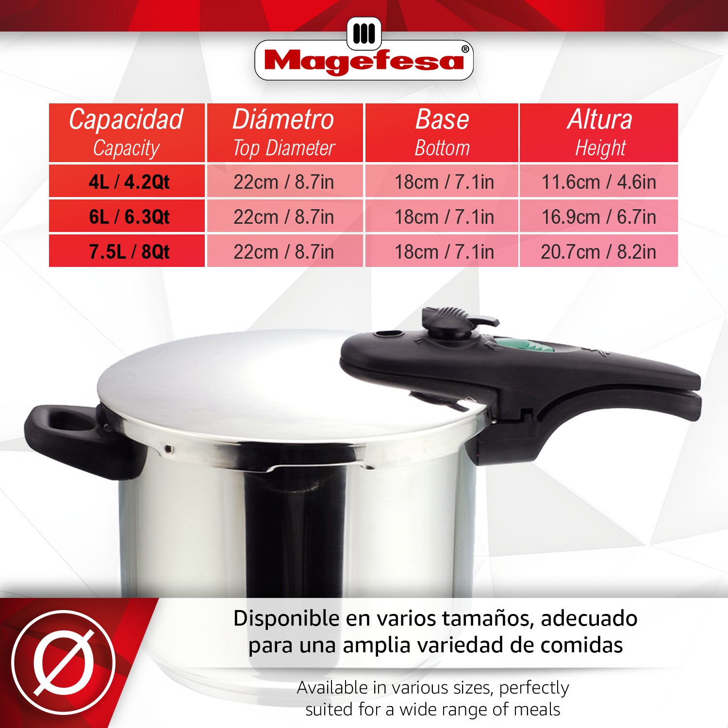 Magefesa Athenas - Olla Express Rápida de 8 L, Acero Inoxidable 18/10, Apta para Inducción, Fondo Termo-Difusor, Cocina Sana, Ahorro de Energía - 2
