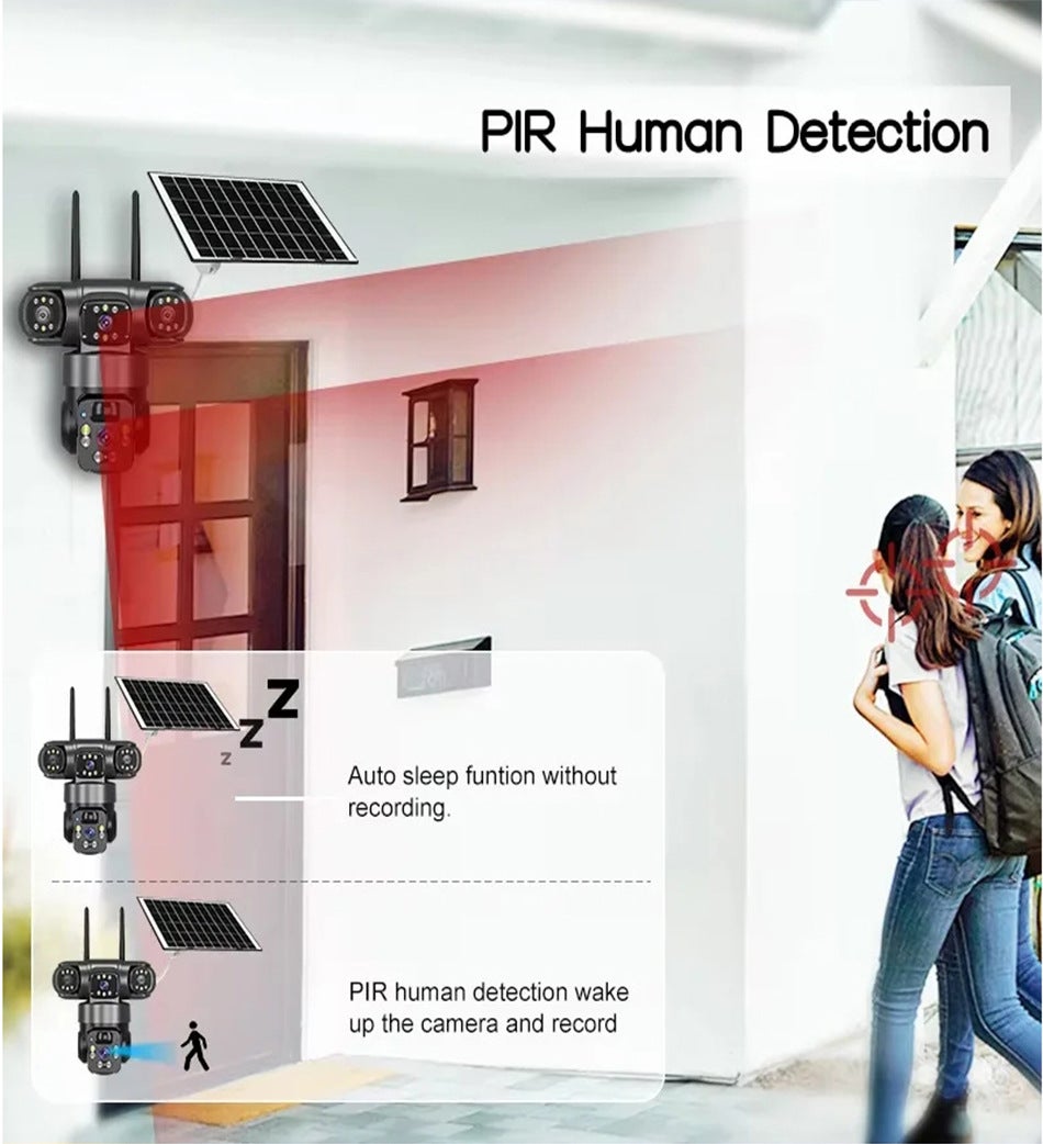 MOORLE Caméra de surveillance extérieure solaire - 4G, rotation à 355°, détection humaine PIR, vision nocturne, surveillance à distance, IP66 - 5