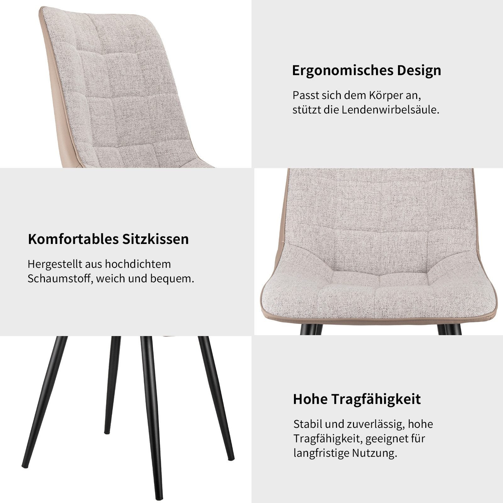 Set di 2 Sedie Ergonomiche da Sala da Pranzo, Sedile Imbottito, Struttura Metallica, Design Moderno - 8