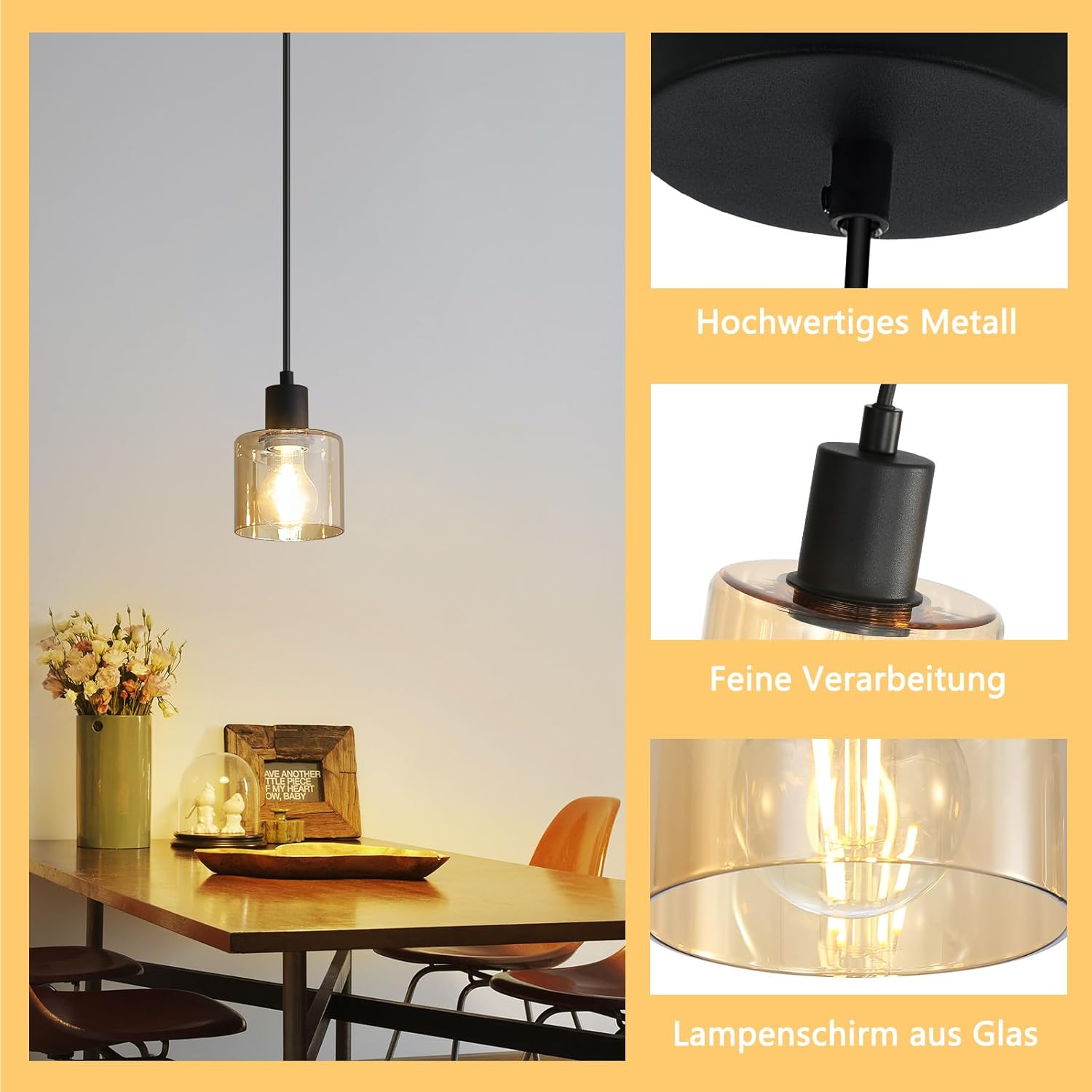 NETTLIFE Suspension table à manger lampe suspendue vintage suspension E27 suspension noire 1 ampoule rétro industriel - 7