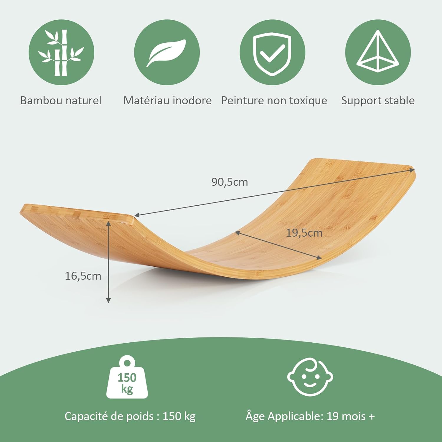 Planche Equilibre Montessori Enfants, Arche d'équilibre Enfant Bambou, Charge 150 kg, Cheval à Bascul 90x30x16,5CM - 6