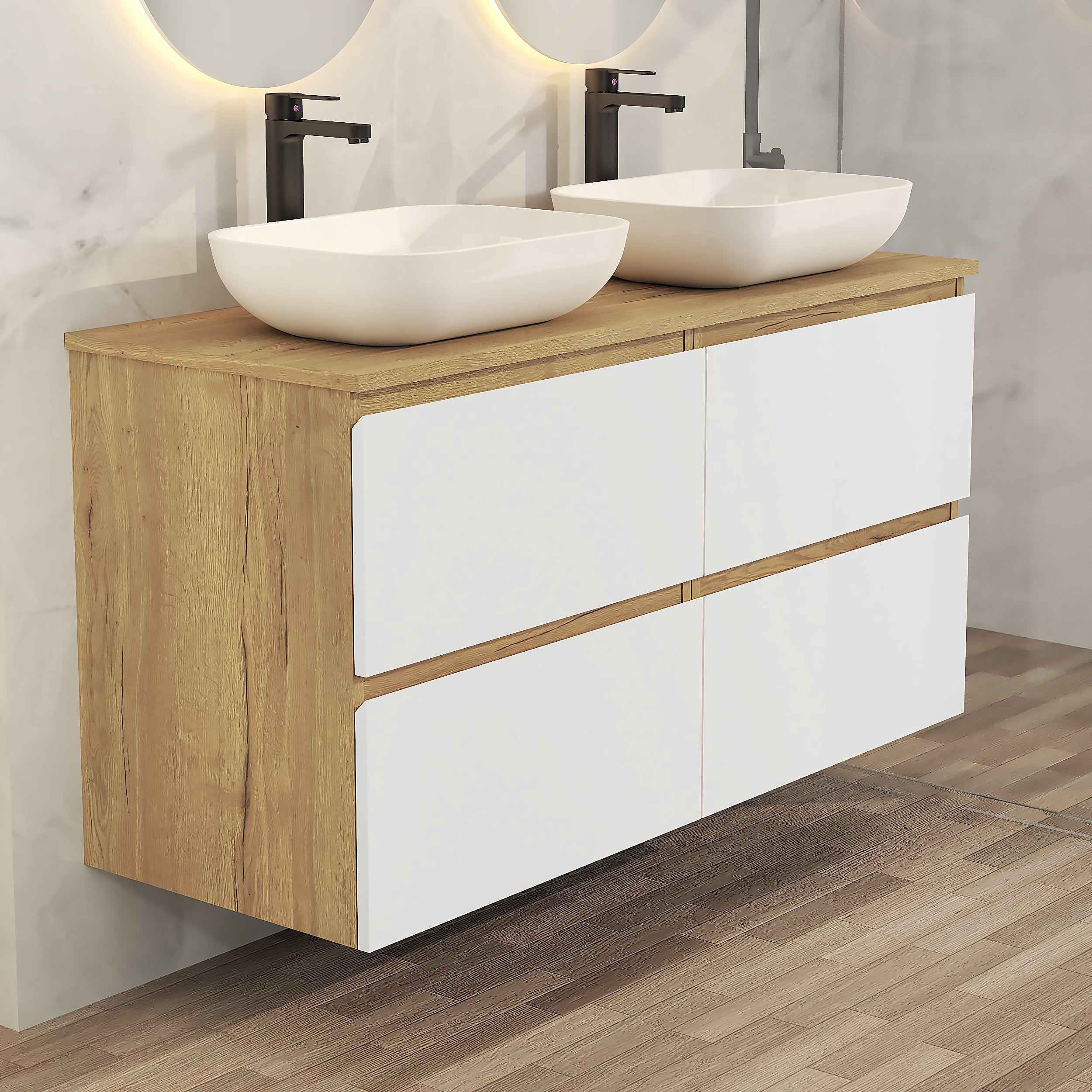 Meuble Blanc Suspendu 120 Cm Avec 2 Tiroirs Soft Close – Neuf, Prêt à Monter !