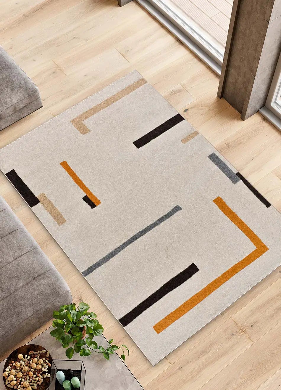 Dywan wewnętrzny prostokątny, beżowy / pomarańczowy, 160 x 230 cm, LESSIA geometryczny - ATTICGO
