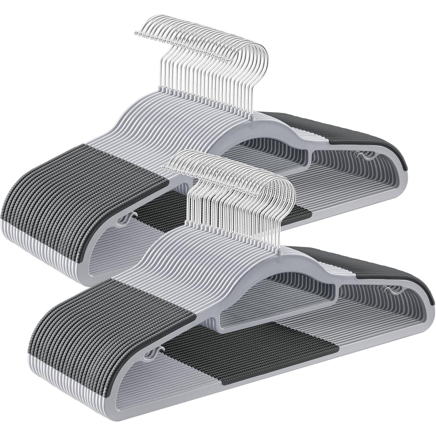 Set de 50 de umerase subtiri din plastic, antialunecare, cu deschidere U, carlige rotative 360Â°, 42 cm, gri 50buc