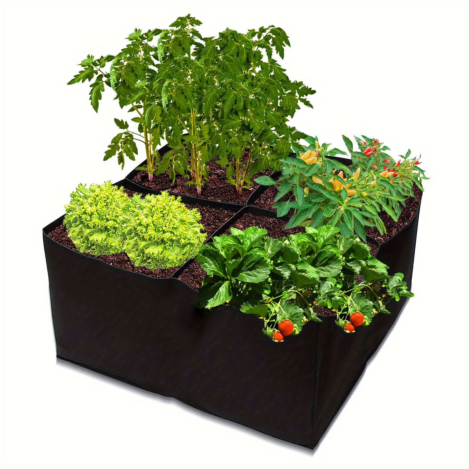 Podwyższona grządka ogrodowa z tkaniny, torby do uprawy roślin ogrodowych 60x60x30 cm do uprawy ziół, kwiatów i warzyw, 4 przegródki